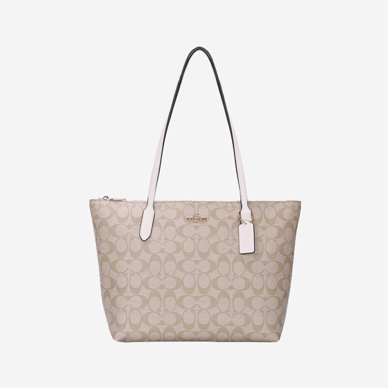 Coach（COACH）Qixi gift Ladies' Medium Handheld Single Shoulder Tote Bag Khaki WhitePVC4455IMDQC