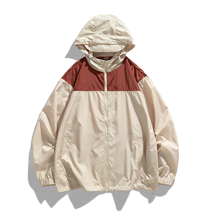 Trendy couple sun protection clothing, lightweight, breathable, UV resistant skin clothing, patchwork sun protection shirt, outdoor hooded jacket, trendy